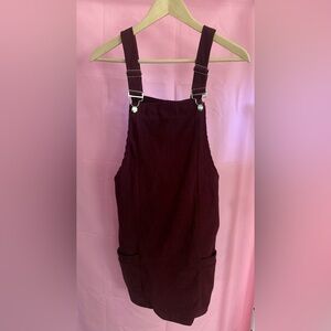 Burgundy Overall Mini Dress Corduroy Pinafore